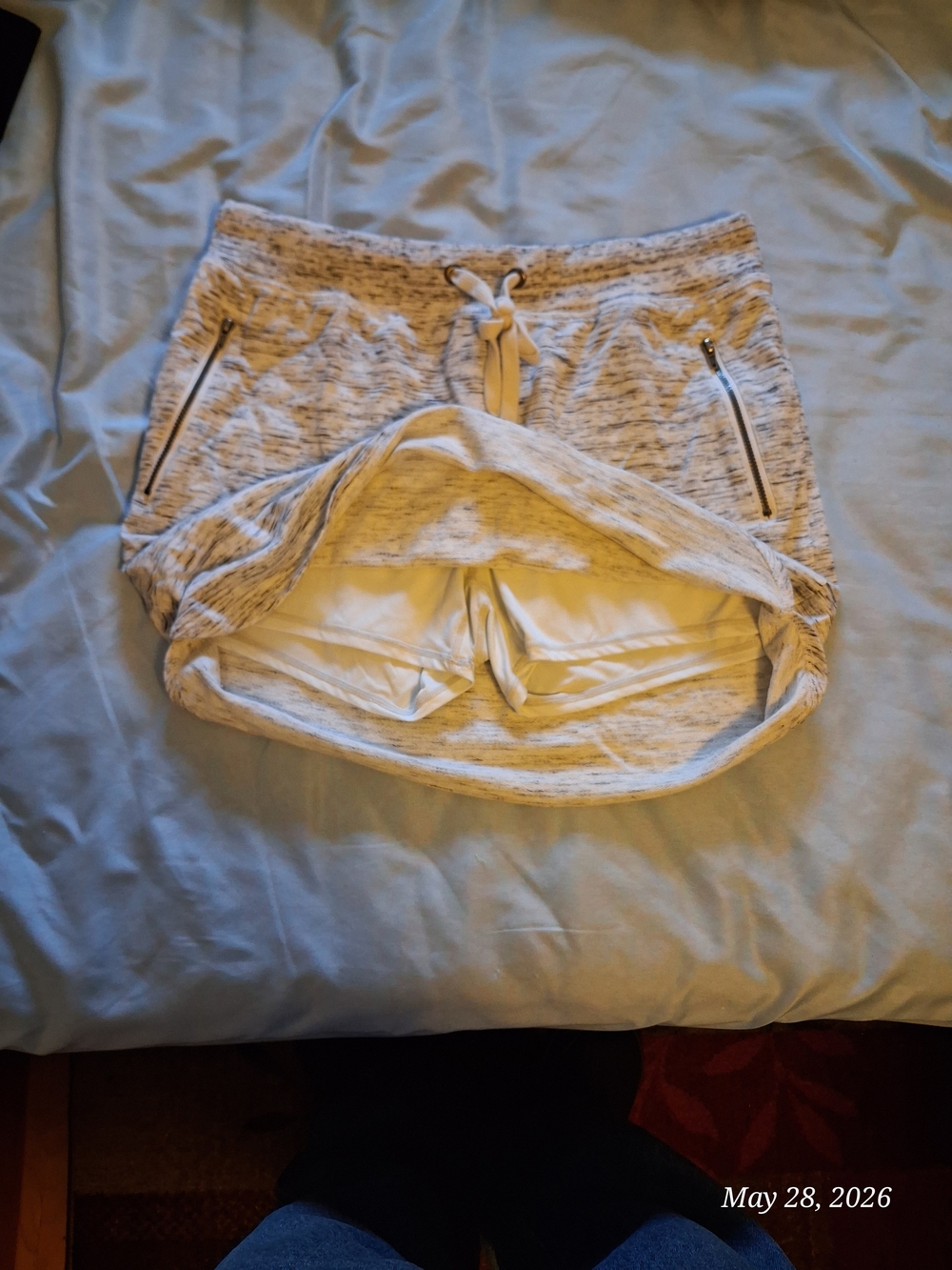 Gray Drawstring Athletic Skorts with Zip Pockets - Picture 3 of 4